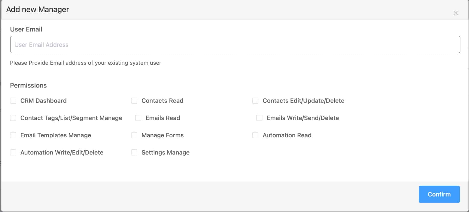 FluentCRM Add New Manager