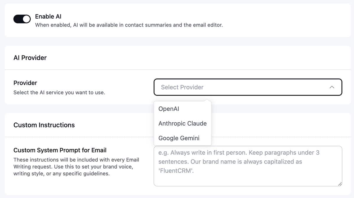 FluentCRM 3.0 allows you to connect with your AI tools.