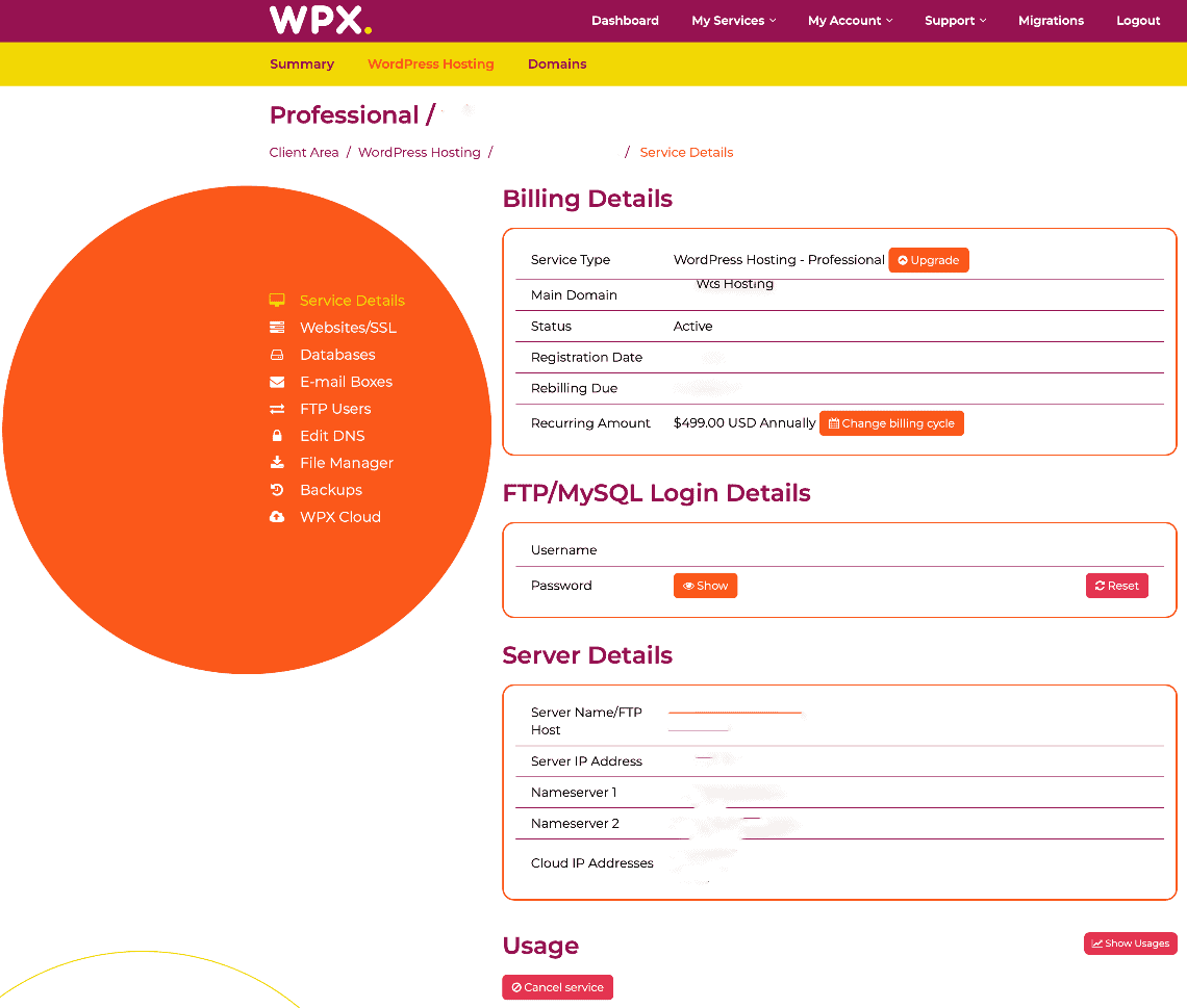 WX Hosting Review - User Interface