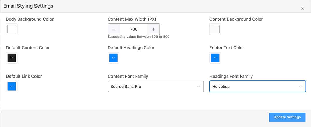 email styling settings