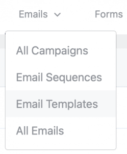 Email Templates Menu