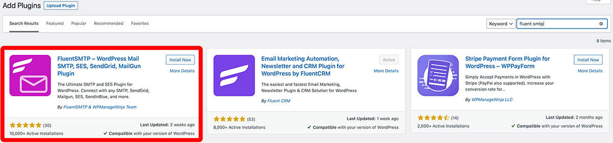 Add Fluent SMTP from WordPress Plugin Repository