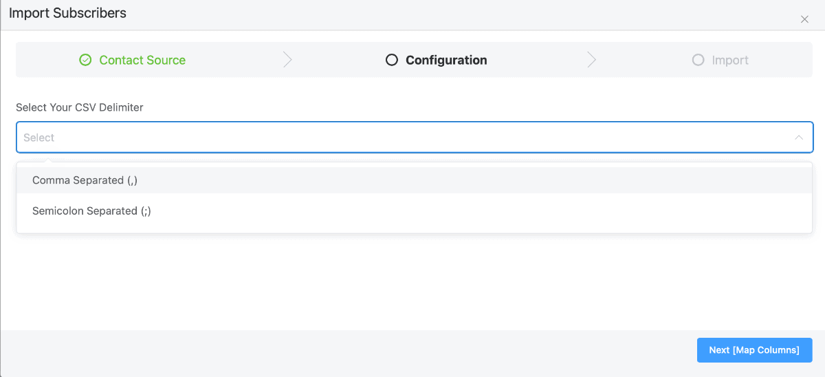 Select your CSV delimiter