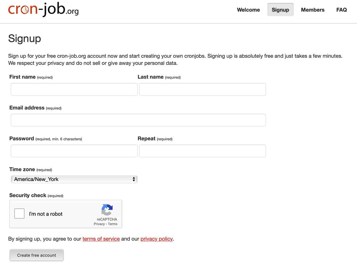 cron-job signup