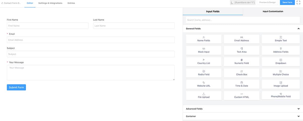 Fluent Forms web builder