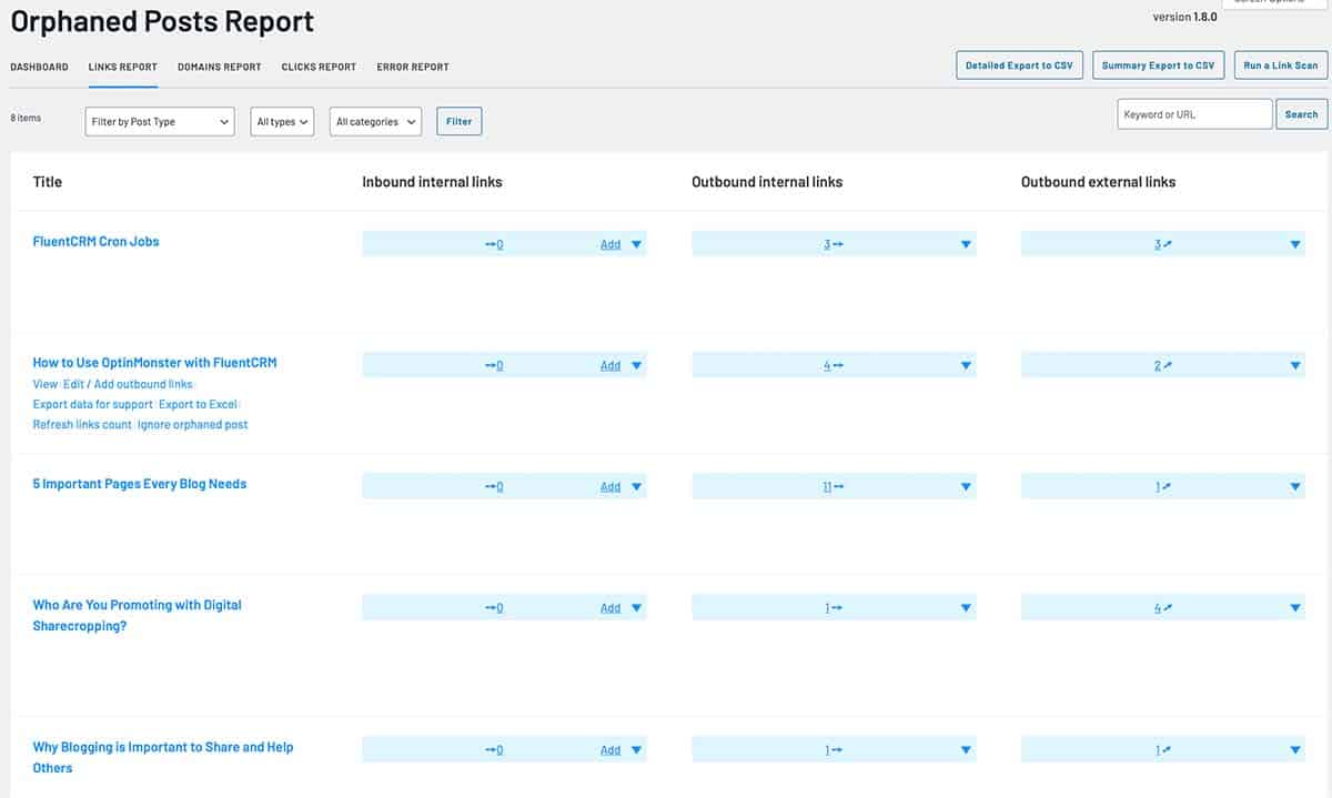 Fix internal links using the Link Whisper Orphaned Posts Report