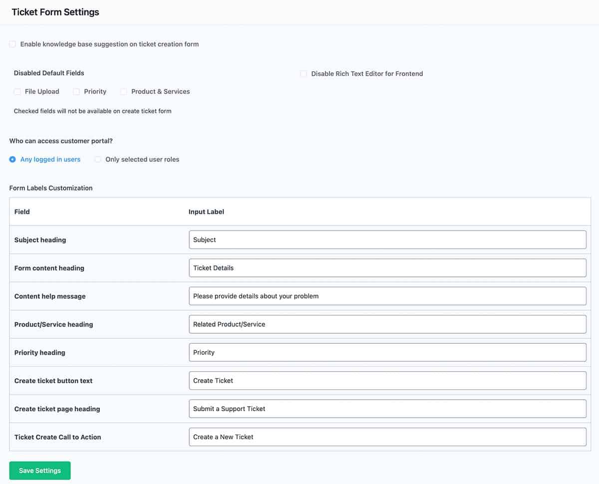 Ticket Form Config