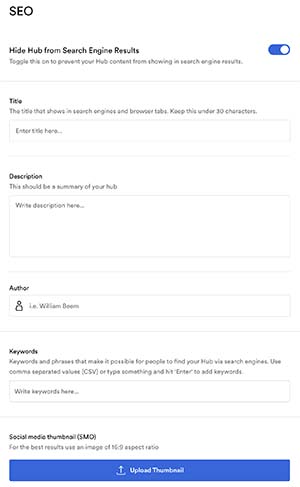Searchie Hub SEO Settings