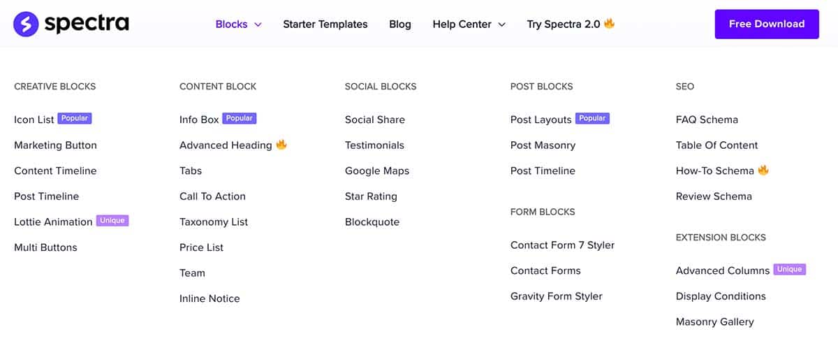 Spectra Gutenberg blocks