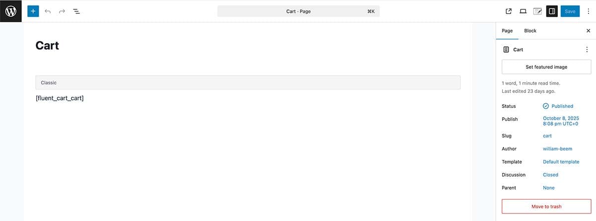 FluentCart - Created Page