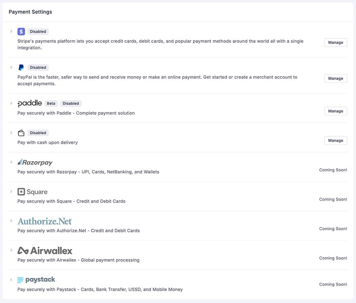 FluentCart - Payment Settings