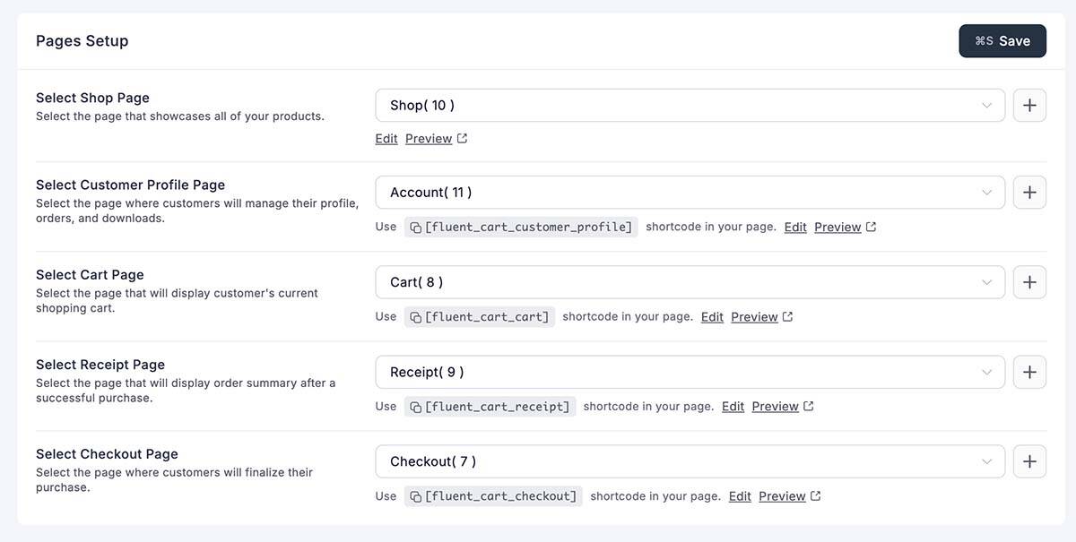 FluentCart - Setup Pages