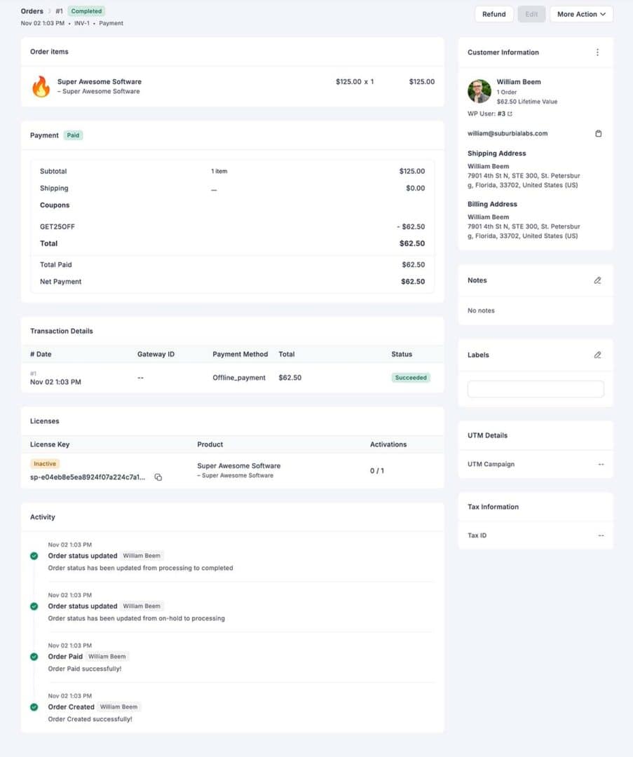 FluentCart - Admin View of Customer Order