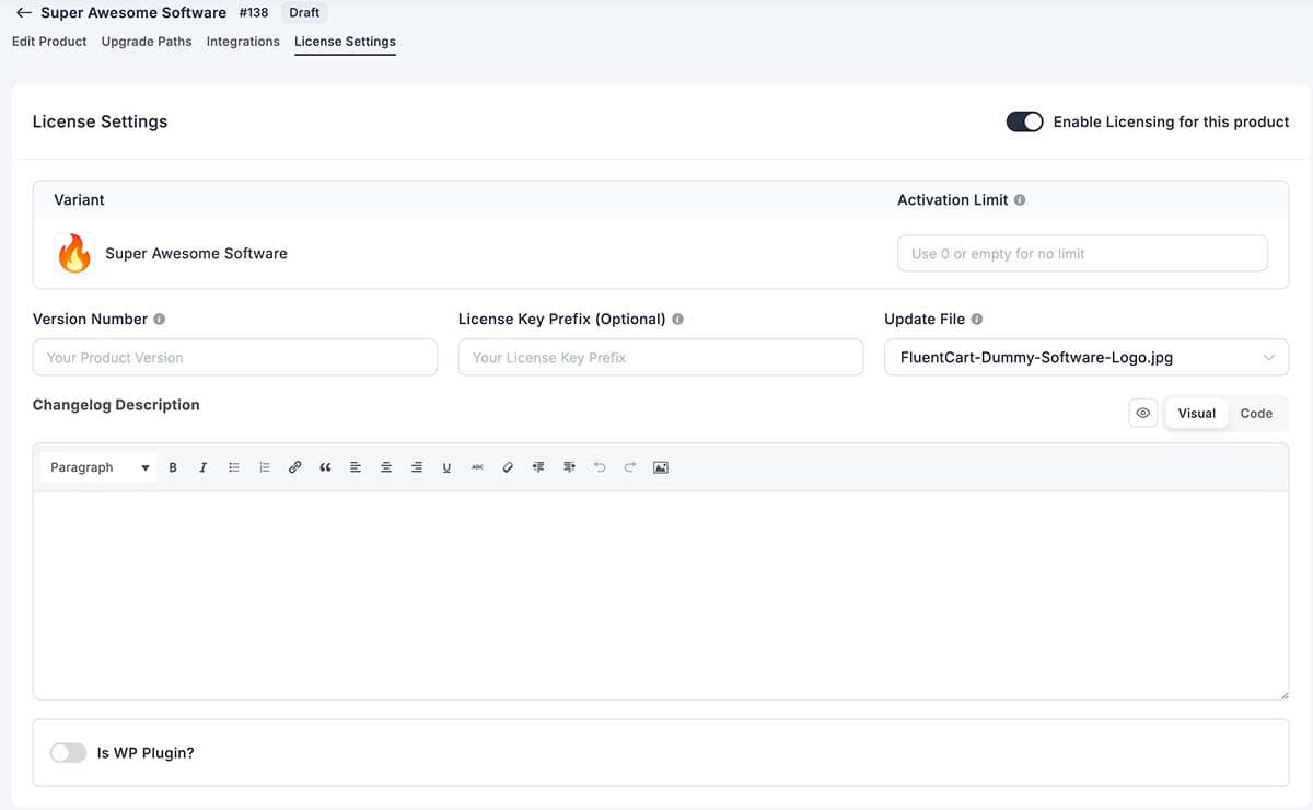 FluentCart - License Settings Option