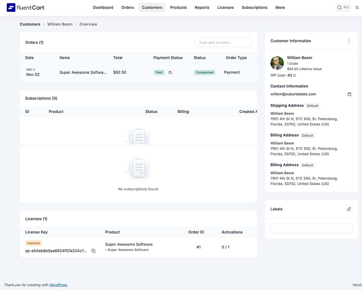FluentCart Review - Admin Customer View